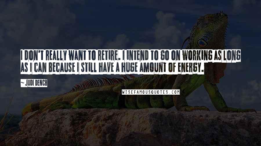 Judi Dench quotes: I don't really want to retire. I intend to go on working as long as I can because I still have a huge amount of energy.