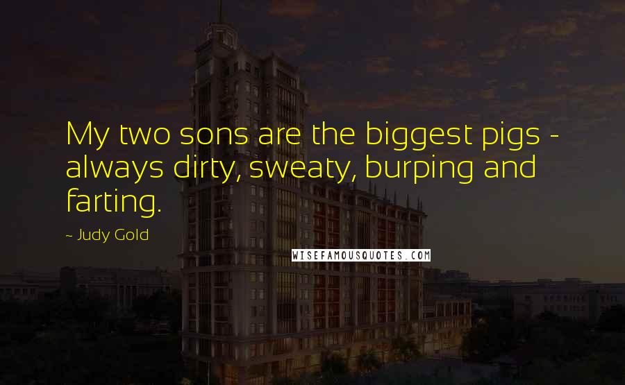 Judy Gold quotes: My two sons are the biggest pigs - always dirty, sweaty, burping and farting.