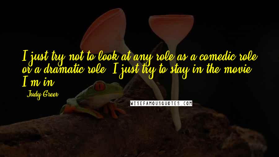 Judy Greer quotes: I just try not to look at any role as a comedic role or a dramatic role. I just try to stay in the movie I'm in.