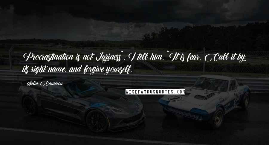 Julia Cameron quotes: Procrastination is not Laziness", I tell him. "It is fear. Call it by its right name, and forgive yourself.