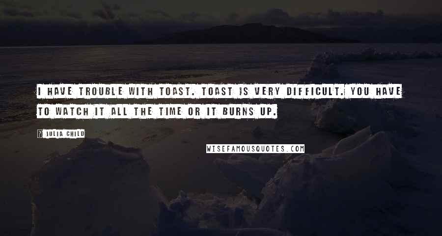 Julia Child quotes: I have trouble with toast. Toast is very difficult. You have to watch it all the time or it burns up.