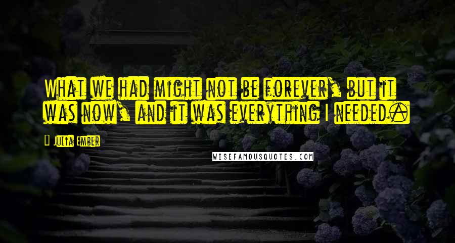 Julia Ember quotes: What we had might not be forever, but it was now, and it was everything I needed.