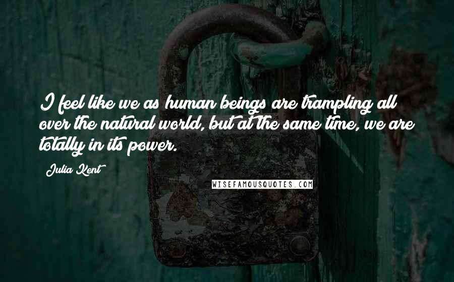 Julia Kent quotes: I feel like we as human beings are trampling all over the natural world, but at the same time, we are totally in its power. Julia Kent quotes: I feel like we as human beings are trampling all over the natural world, but at the same time, we are totally in its power.