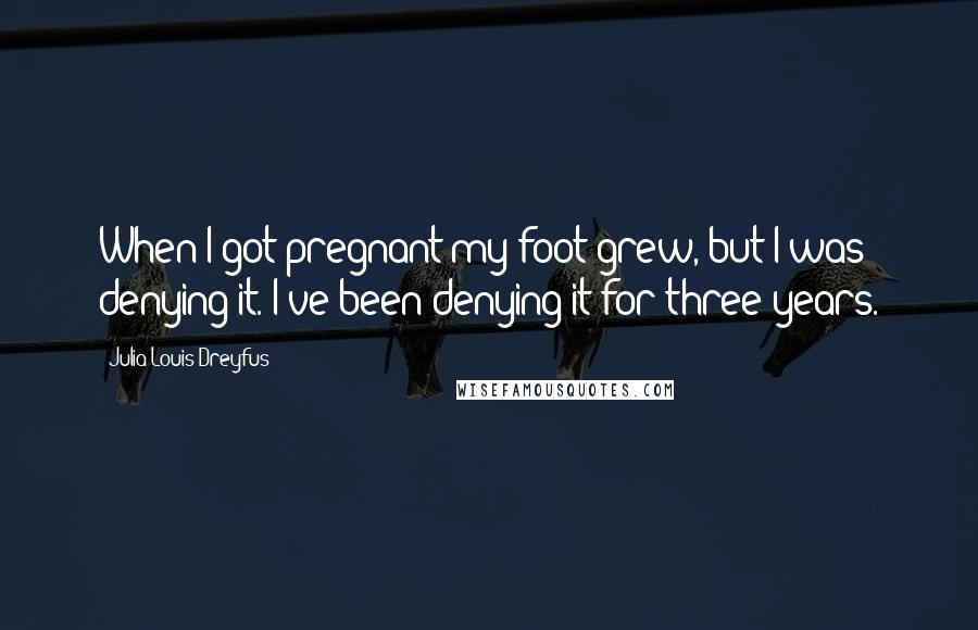 Julia Louis-Dreyfus quotes: When I got pregnant my foot grew, but I was denying it. I've been denying it for three years.