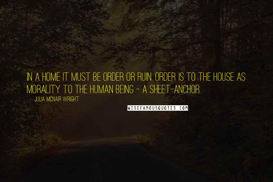 Julia McNair Wright quotes: In a Home it must be order or ruin. Order is to the house as morality to the human being - a sheet-anchor.