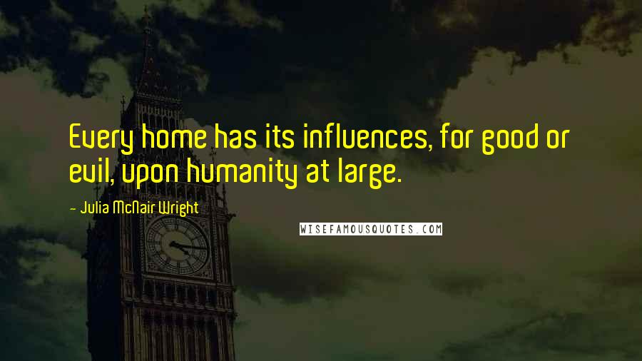 Julia McNair Wright quotes: Every home has its influences, for good or evil, upon humanity at large.