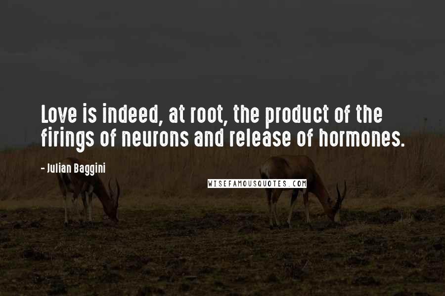 Julian Baggini quotes: Love is indeed, at root, the product of the firings of neurons and release of hormones.