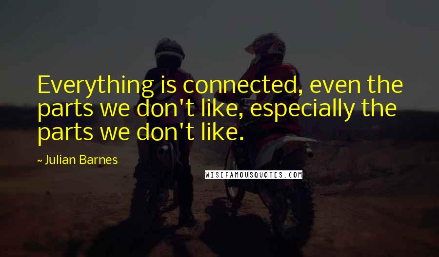 Julian Barnes quotes: Everything is connected, even the parts we don't like, especially the parts we don't like.