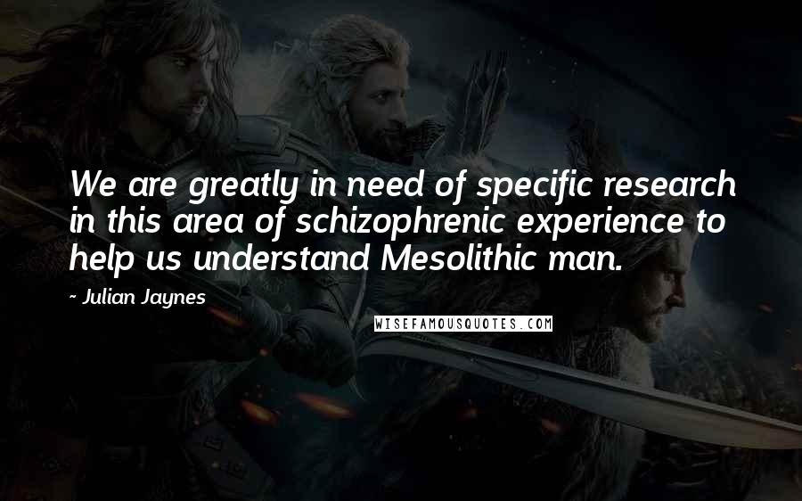 Julian Jaynes quotes: We are greatly in need of specific research in this area of schizophrenic experience to help us understand Mesolithic man.