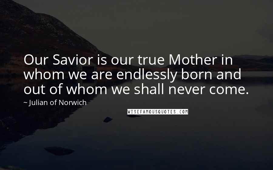 Julian Of Norwich quotes: Our Savior is our true Mother in whom we are endlessly born and out of whom we shall never come.