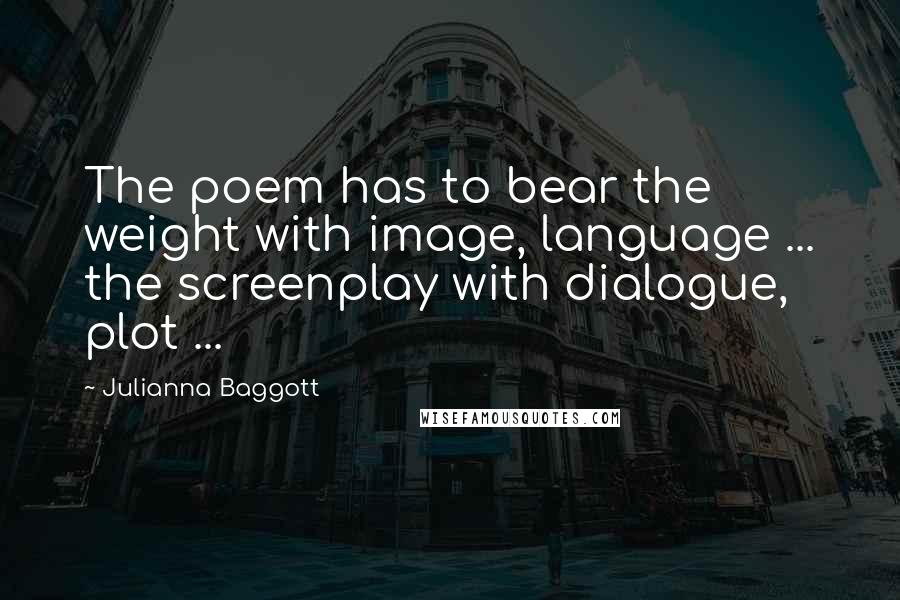 Julianna Baggott quotes: The poem has to bear the weight with image, language ... the screenplay with dialogue, plot ...