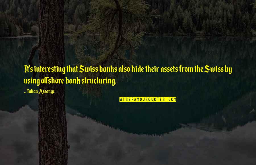 Julian's Quotes By Julian Assange: It's interesting that Swiss banks also hide their Julian's Quotes By Julian Assange: It's interesting that Swiss banks also hide their