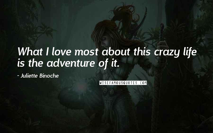 Juliette Binoche quotes: What I love most about this crazy life is the adventure of it.