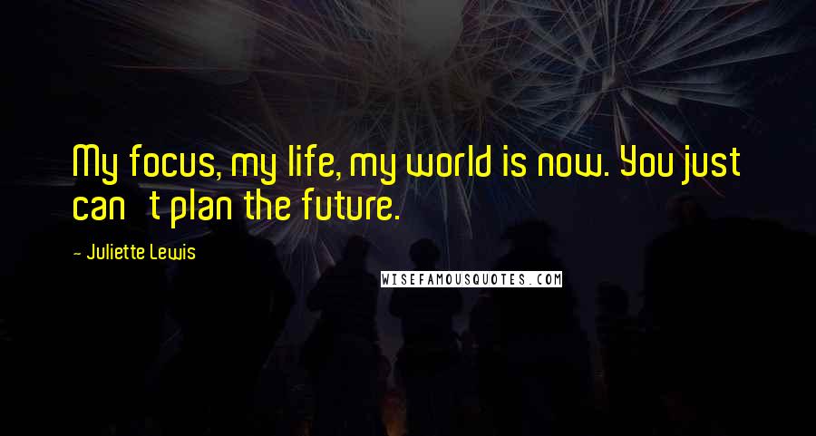 Juliette Lewis quotes: My focus, my life, my world is now. You just can't plan the future.