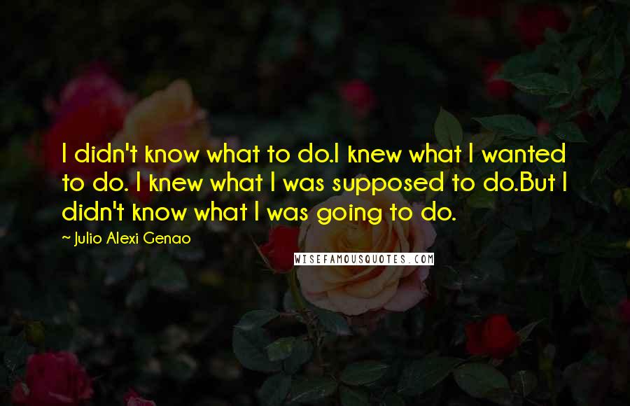 Julio Alexi Genao quotes: I didn't know what to do.I knew what I wanted to do. I knew what I was supposed to do.But I didn't know what I was going to do.