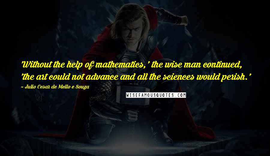 Julio Cesar De Mello E Souza quotes: 'Without the help of mathematics,' the wise man continued, 'the art could not advance and all the sciences would perish.'