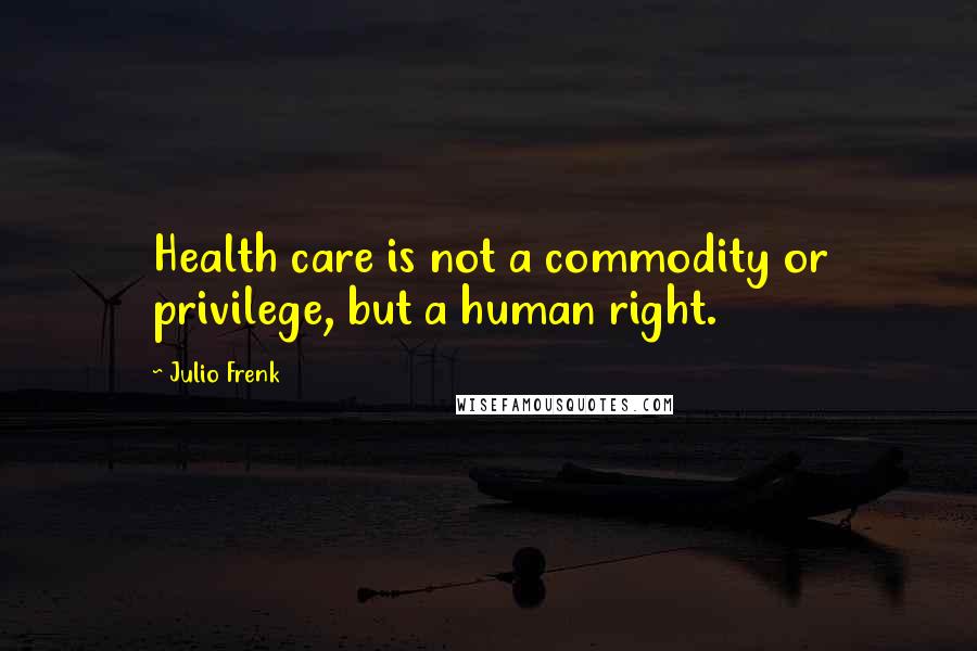 Julio Frenk quotes: Health care is not a commodity or privilege, but a human right.