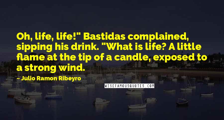Julio Ramon Ribeyro quotes: Oh, life, life!" Bastidas complained, sipping his drink. "What is life? A little flame at the tip of a candle, exposed to a strong wind.