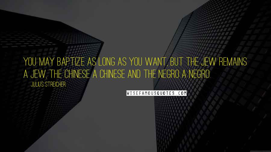 Julius Streicher quotes: You may baptize as long as you want, but the Jew remains a Jew, the Chinese a Chinese and the Negro a Negro.