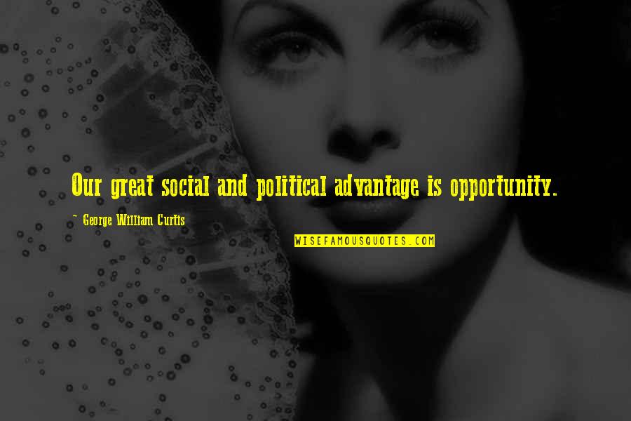 Jumat Wishes Quotes By George William Curtis: Our great social and political advantage is opportunity. Jumat Wishes Quotes By George William Curtis: Our great social and political advantage is opportunity.
