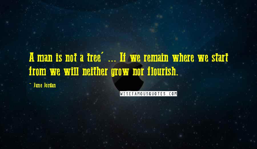 June Jordan quotes: A man is not a tree' ... If we remain where we start from we will neither grow nor flourish.