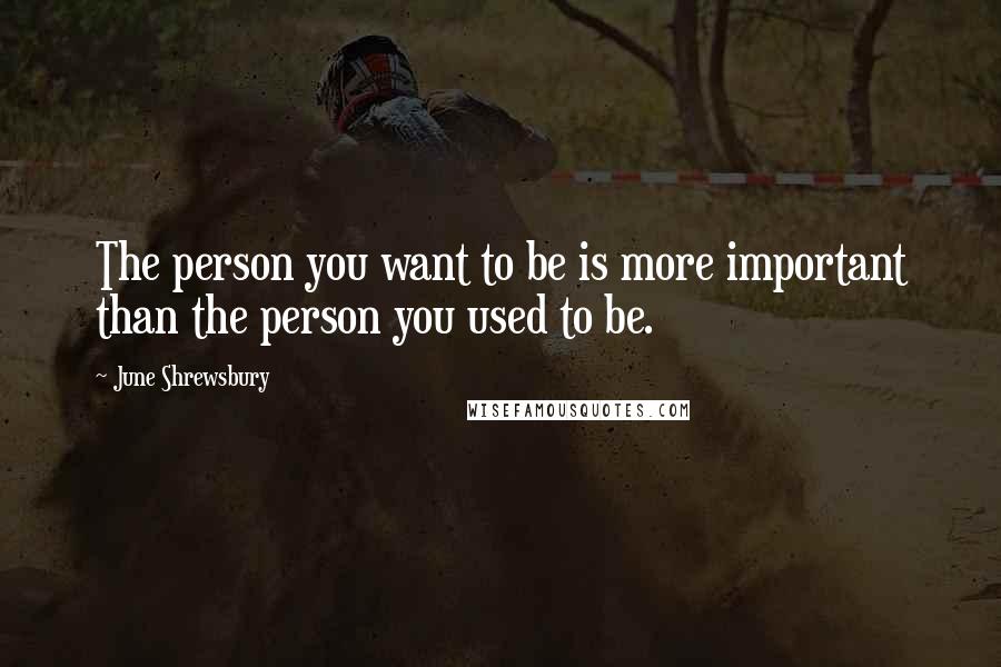 June Shrewsbury quotes: The person you want to be is more important than the person you used to be.