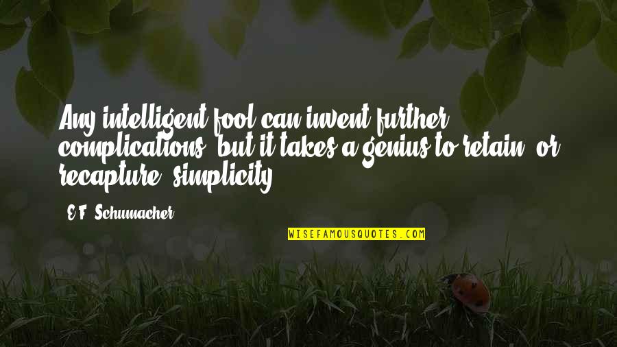 Junghee Park Adams Quotes By E.F. Schumacher: Any intelligent fool can invent further complications, but Junghee Park Adams Quotes By E.F. Schumacher: Any intelligent fool can invent further complications, but