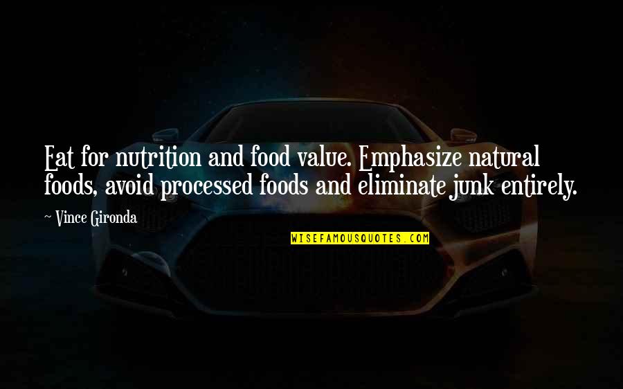 Junk's Quotes By Vince Gironda: Eat for nutrition and food value. Emphasize natural