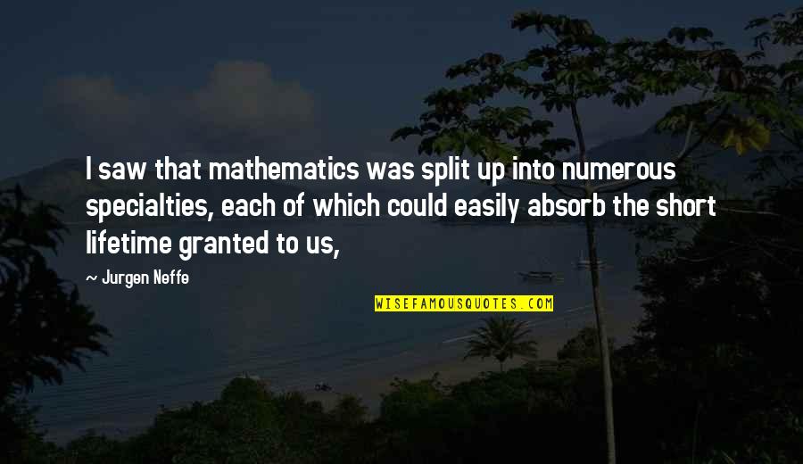 Jurgen's Quotes By Jurgen Neffe: I saw that mathematics was split up into