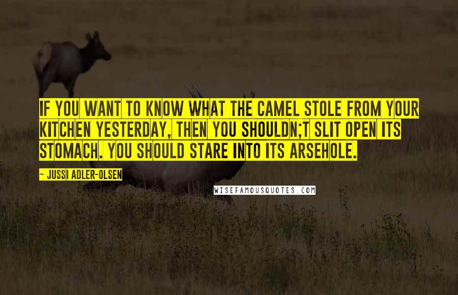 Jussi Adler-Olsen quotes: If you want to know what the camel stole from your kitchen yesterday, then you shouldn;t slit open its stomach. You should stare into its arsehole.