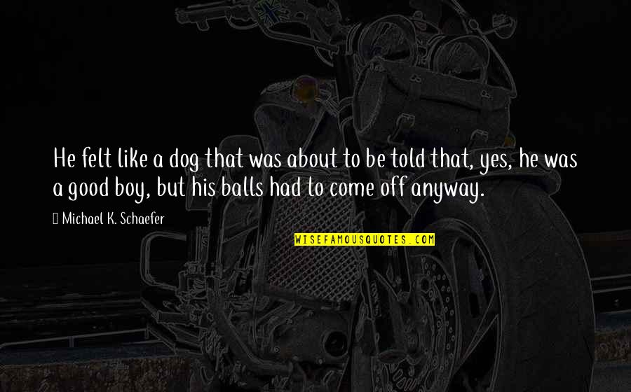 Just A Boy And His Dog Quotes By Michael K. Schaefer: He felt like a dog that was about