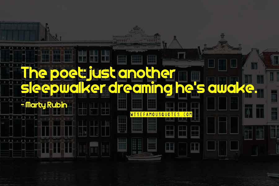 Just Awake Quotes By Marty Rubin: The poet: just another sleepwalker dreaming he's awake.