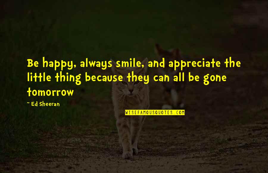 Just Be Happy And Smile Quotes By Ed Sheeran: Be happy, always smile, and appreciate the little