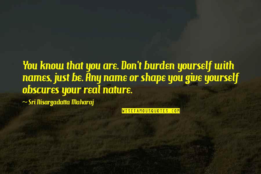 Just Be Yourself Quotes By Sri Nisargadatta Maharaj: You know that you are. Don't burden yourself