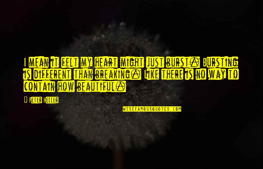 Just Beautiful Quotes By Peter Heller: I mean it felt my heart might just
