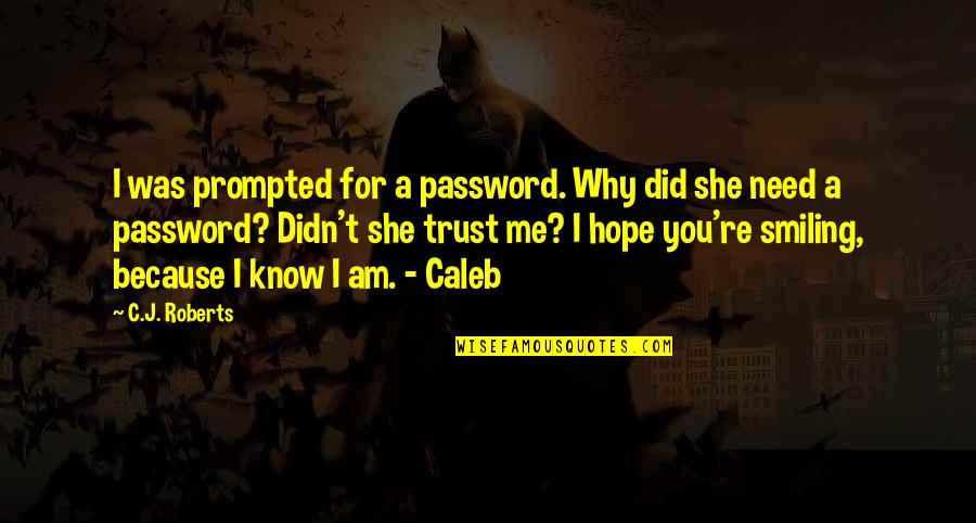 Just Because I Am Smiling Quotes By C.J. Roberts: I was prompted for a password. Why did