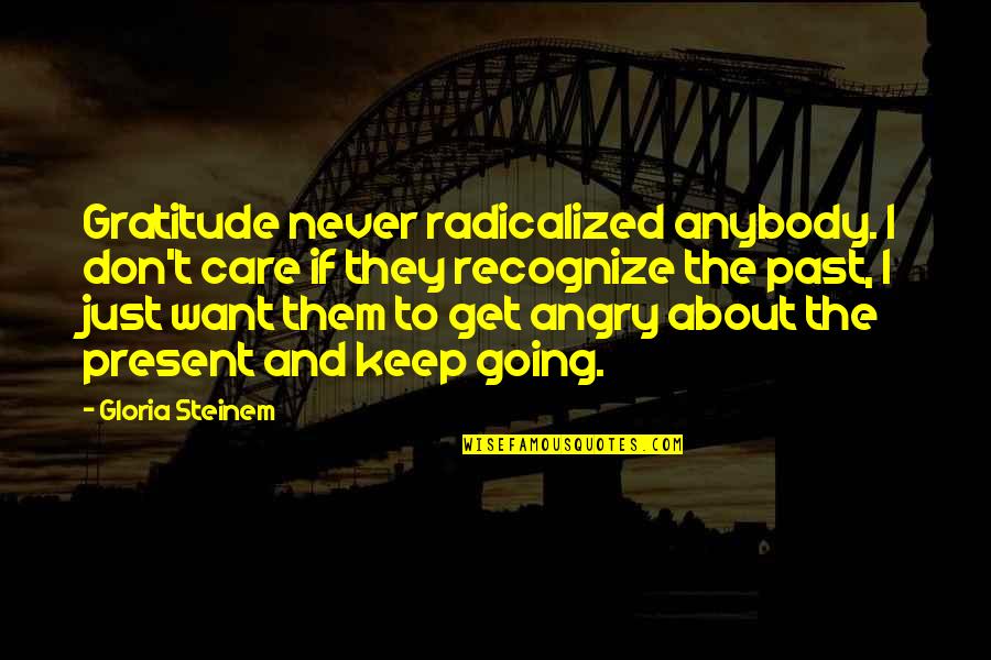 Just Keep Going Quotes By Gloria Steinem: Gratitude never radicalized anybody. I don't care if
