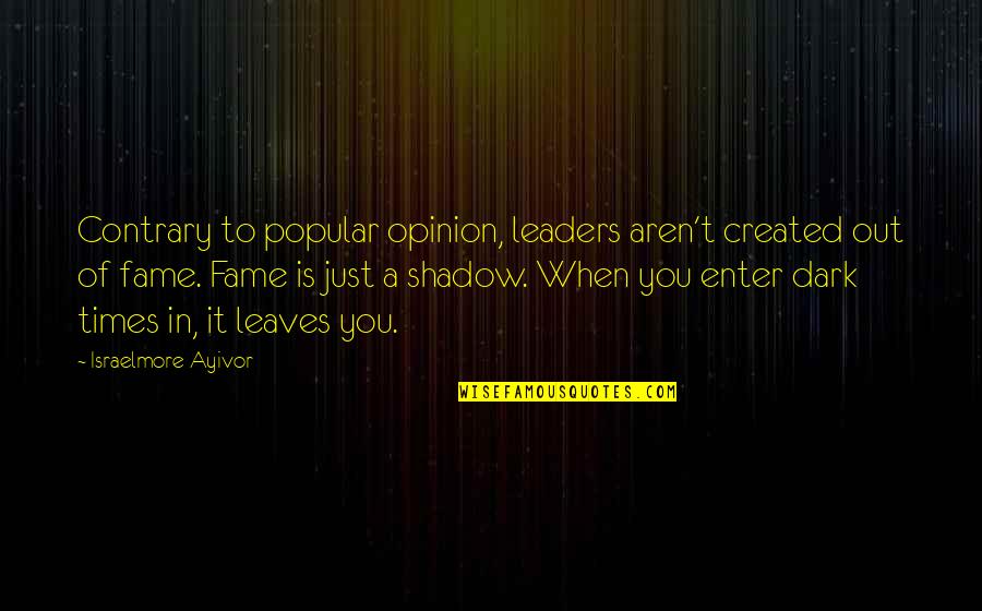 Just Leader Quotes By Israelmore Ayivor: Contrary to popular opinion, leaders aren't created out