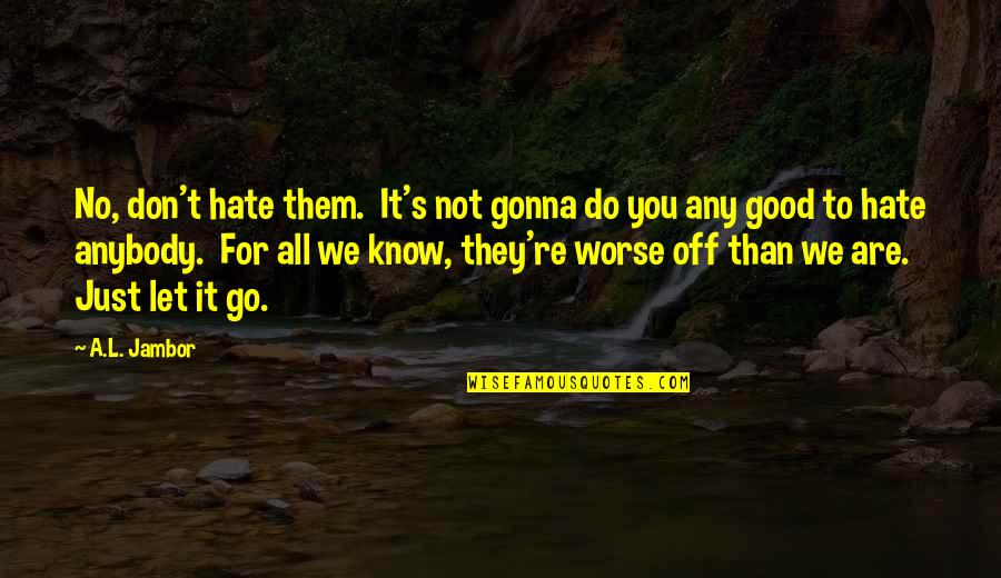 Just Let It Go Quotes By A.L. Jambor: No, don't hate them. It's not gonna do