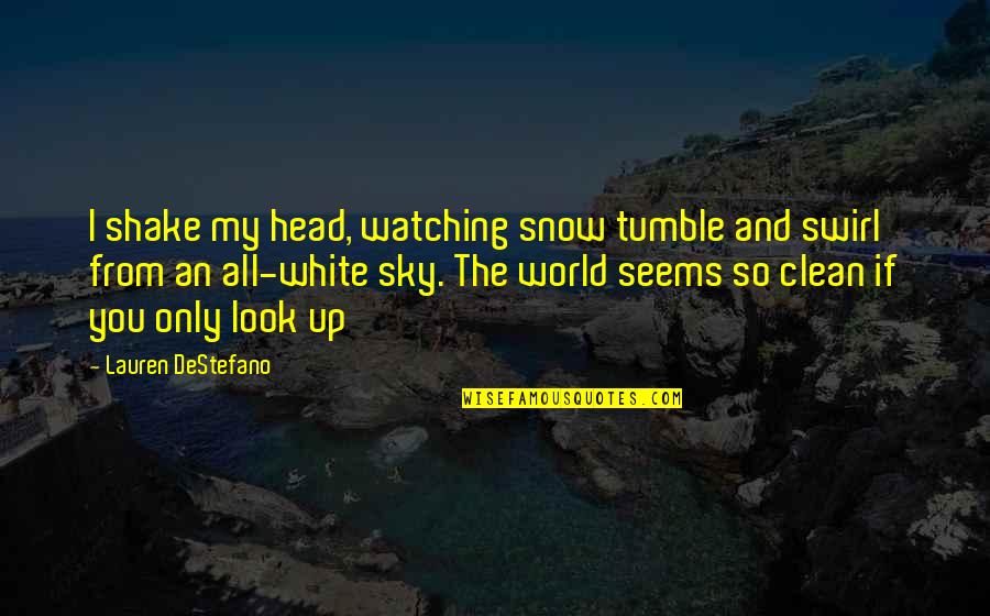Just Look At The Sky Quotes By Lauren DeStefano: I shake my head, watching snow tumble and