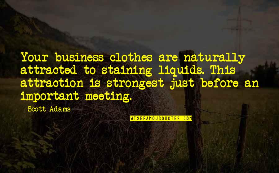 Just Meeting Quotes By Scott Adams: Your business clothes are naturally attracted to staining