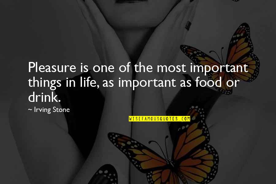 Just One Drink Quotes By Irving Stone: Pleasure is one of the most important things