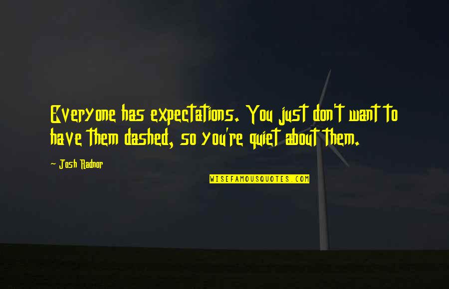 Just Quiet Quotes By Josh Radnor: Everyone has expectations. You just don't want to Just Quiet Quotes By Josh Radnor: Everyone has expectations. You just don't want to