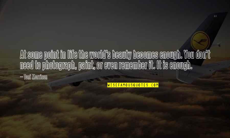 Just Remember I Don't Need You Quotes By Toni Morrison: At some point in life the world's beauty