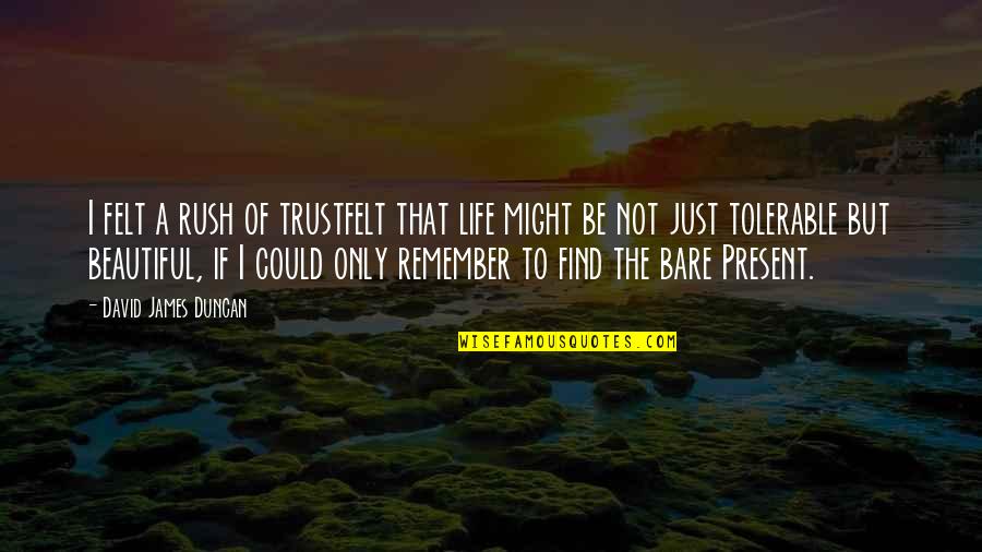 Just Remember That Quotes By David James Duncan: I felt a rush of trustfelt that life