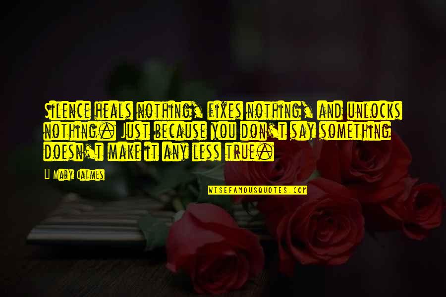 Just Say Something Quotes By Mary Calmes: Silence heals nothing, fixes nothing, and unlocks nothing.