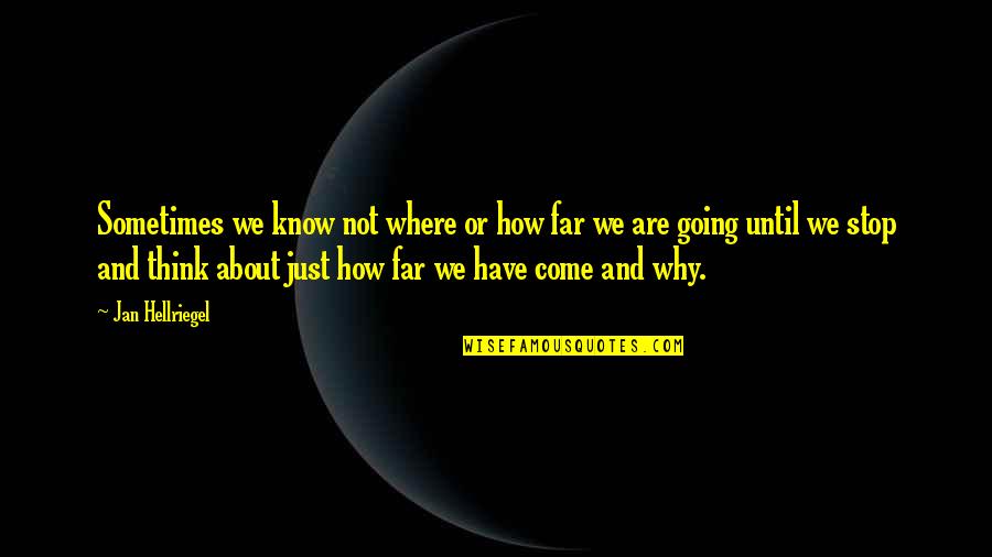 Just Stop And Think Quotes By Jan Hellriegel: Sometimes we know not where or how far