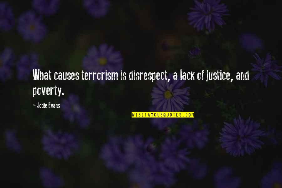 Justice And Poverty Quotes By Jodie Evans: What causes terrorism is disrespect, a lack of