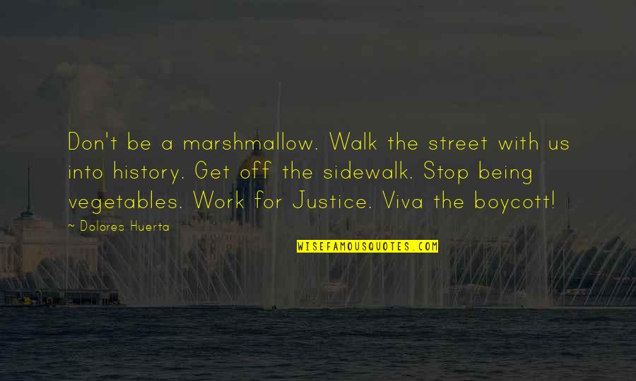 Justice At Work Quotes By Dolores Huerta: Don't be a marshmallow. Walk the street with