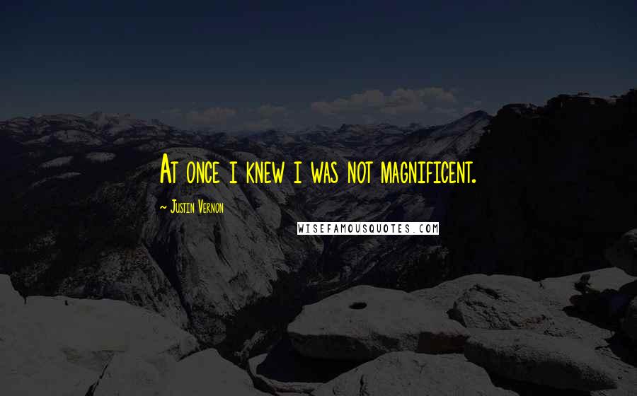 Justin Vernon quotes: At once i knew i was not magnificent. Justin Vernon quotes: At once i knew i was not magnificent.